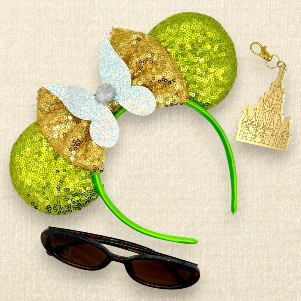 Green Sequin Tinker Bell Peter Pan Minnie Ears | Disney-Inspired Mouse Ears - Picture 2 of 4